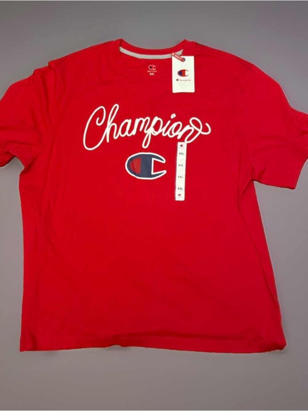 Champion’s Men Tango Red Cursive Logo Tee Shirt XXL